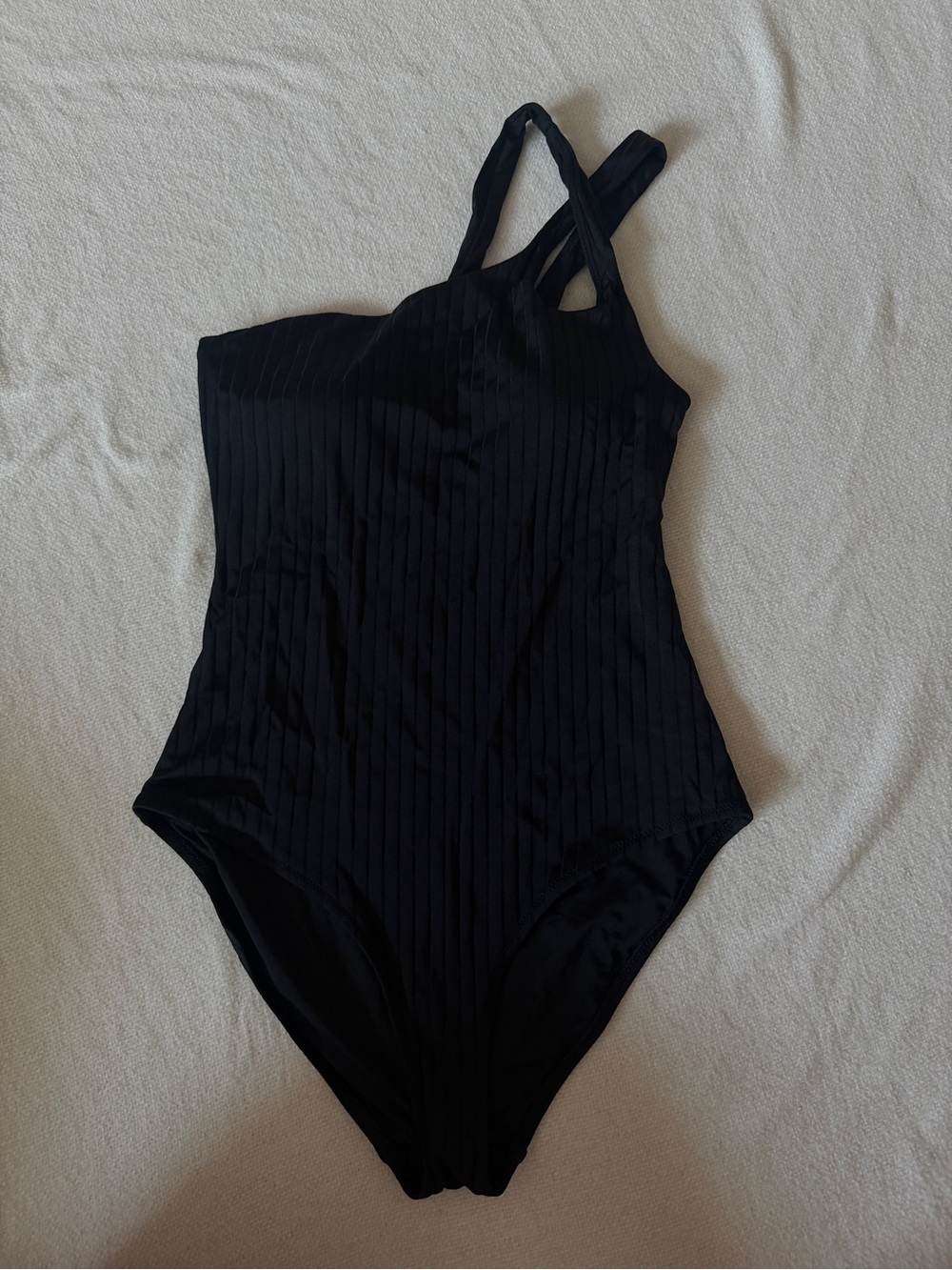 aerie Black Ribbed One-Piece Swimsuit with Double Straps
